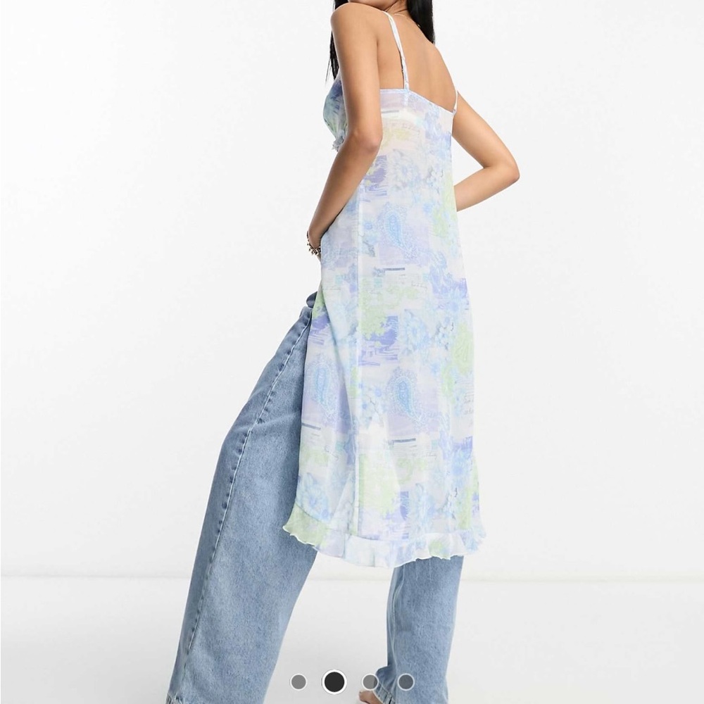 Ruffle Longline Cami With Split Front In Blue Pai… - image 2